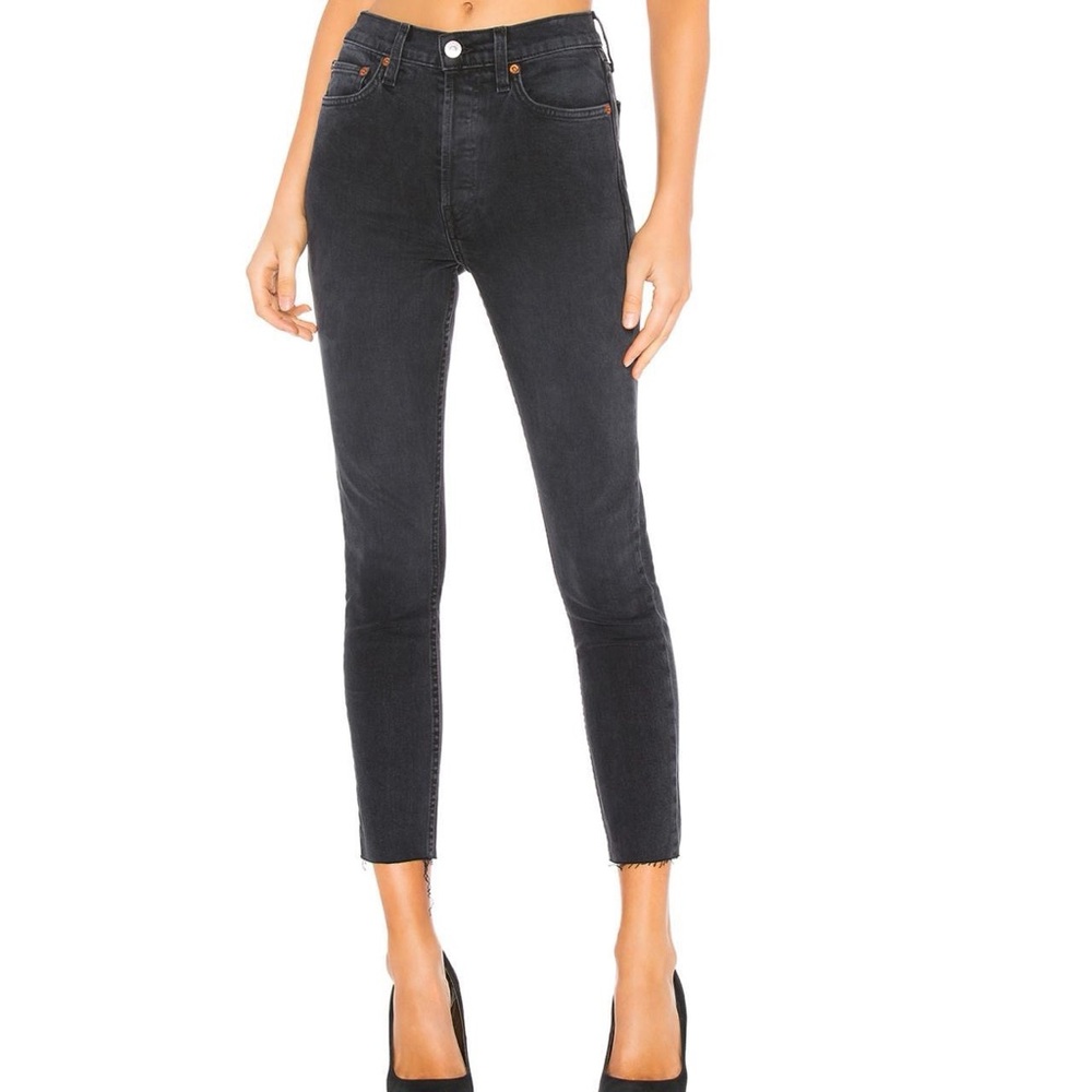 RE/DONE Comfort Stretch High-Rise Ankle Crop Jeans in Faded Black